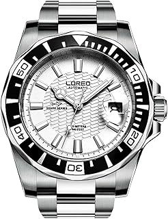 loreo 男式自动手表银色不锈钢夜光蓝宝石玻璃旋转表圈日期防水商务